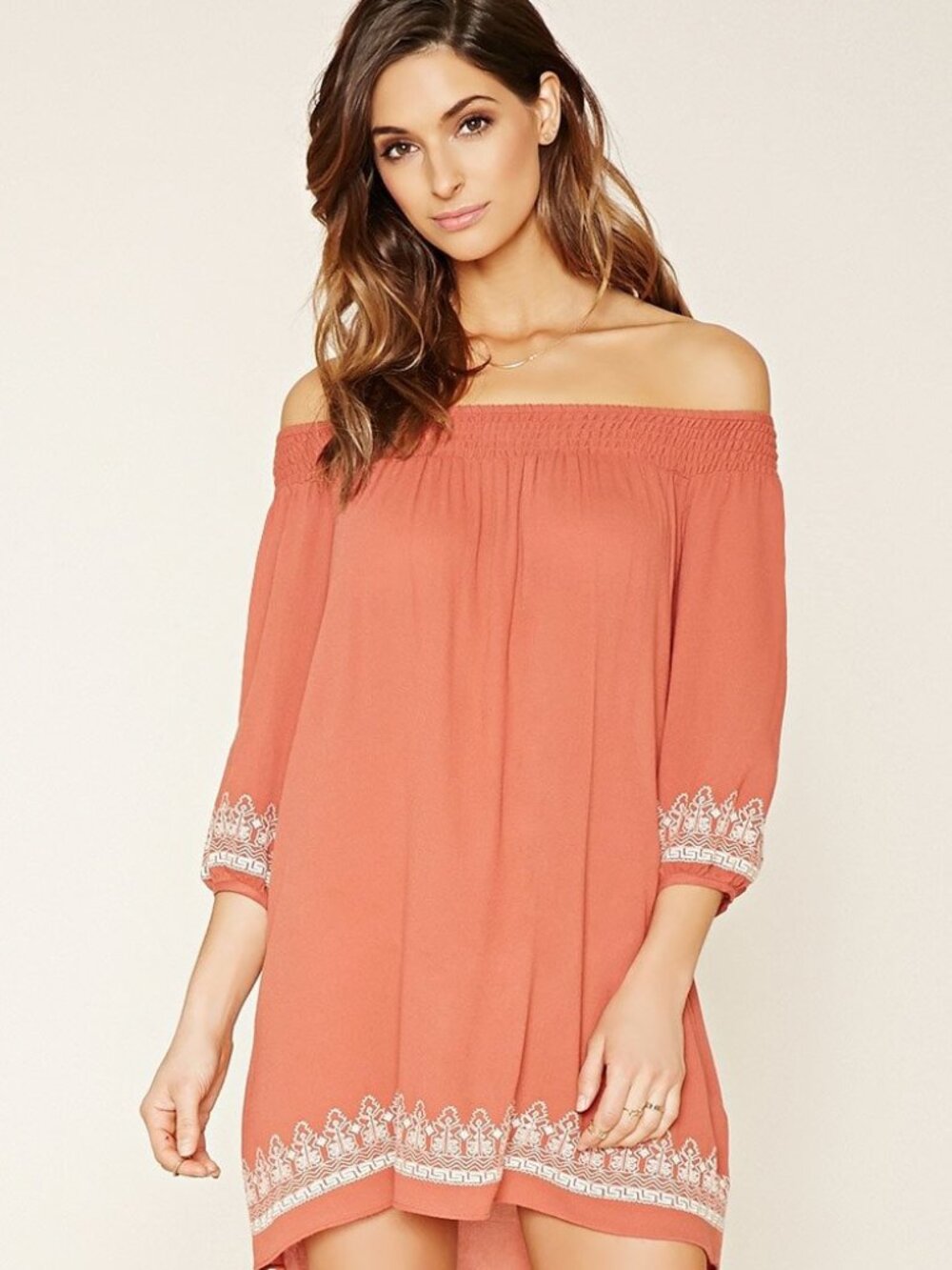Forever 21 Rust Beige Contemporary Embroidered Dress Small S